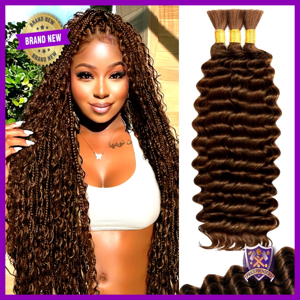 Human Hair Braiding Extensions 20 Inch Deep Wave 110g 3 Bundles